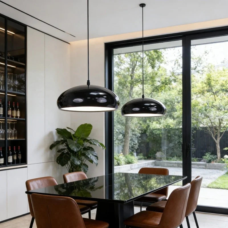 Glossy Ochre Metal Dome Pendant Light, Rounded Shade on a Slim Cable, Bulb Not Included, Bedside, Kitchen Island & Dining