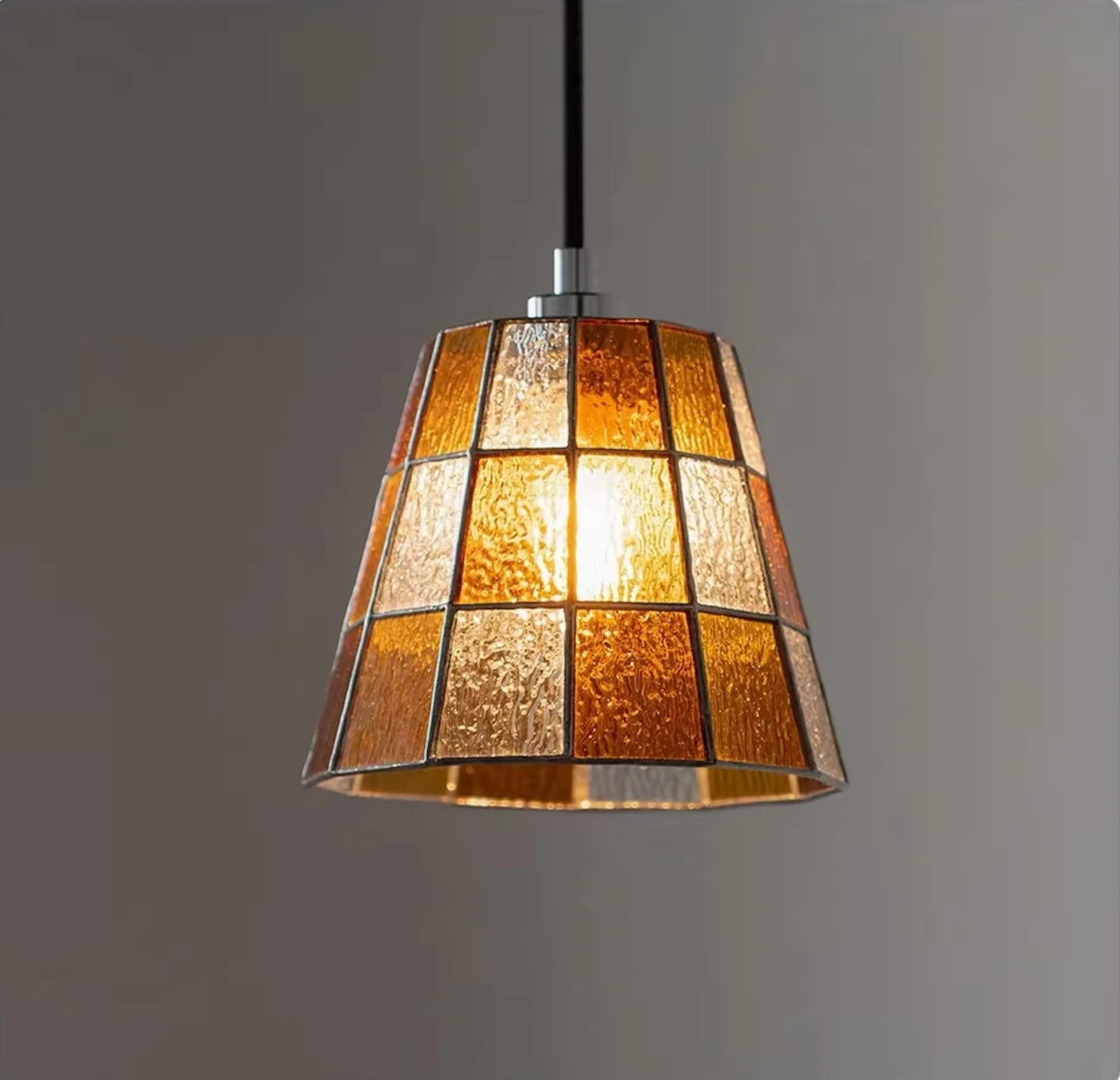 Blue Stained Glass Cone Pendant Light, Leaded Mosaic Panels on a Chrome Fitting, Bulb Not Included, Dining Table & Kitchen