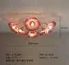 Pink Textured Flower Glass Semi Flush Ceiling Light, 6 Ruffled Petal Shades, Brass Frame, Living Room & Dining Room