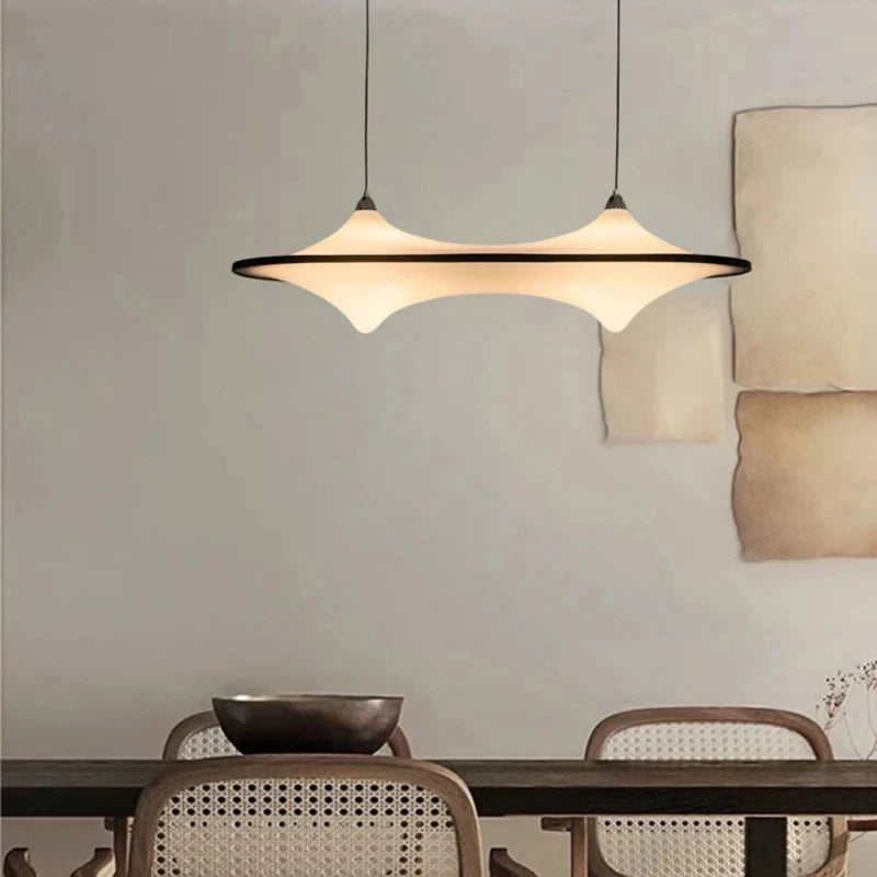 Frosted Glass 108 x 27cm Linear Bar Chandelier, Black Finish, 2 Light Saddle-Curved Frosted Glass Bar, Dining Table & Kitchen Island