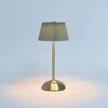 Green Pleated Fabric Cone Table Lamp, Brass Stem, Rechargeable Cordless Touch Control, Bedside, Console & Dining Table