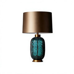 Textured Green Glass Teardrop Table Lamp, Bronze Satin Drum Shade, Brass Collar & Foot, H58*D33cm, Bedside & Living Room