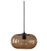 Smoked Brown Glass Ellipse Pendant Light, Rounded Drum on a Copper Cap, Bulb Not Included, Dining Table & Living Room