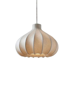 Fluted Cream Fabric Teardrop Pendant Light, Onion Silhouette, Silk Effect Shade, Dining Table, Kitchen Island & Living Room