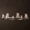 Ribbed Glass Ring Chandelier, Polished Nickel Finish, Wide Ring Frame with Chain Suspension, Dining Room & Living Room