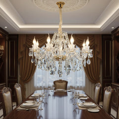 Clear Glass Candelabra Chandelier, 8 Lights, Gold Accents, 50cm Height, Layered Crystal Drops, Formal Dining Room & Stairwell