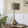 Polished Nickel Teardrop Table Lamp, 36 x 77cm, Taupe Drum Shade, Tapered Base on Crystal Foot, Bedside & Console