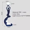Deep Blue Resin Figure Floor Lamp, Curved Swan Silhouette, Integrated Sphere Light, Living Room & Hallway Corner