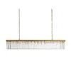 Faceted Crystal Linear Bar Chandelier, Brass Frame, Clear Crystal Prisms, Double Chain, Single Fixed Style, Dining Room and Stairwell