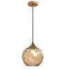 Fluted Glass Globe Pendant Light, Amber Embossed Finish on a Brass Cap, Bulb Not Included, Dining Table & Living Room