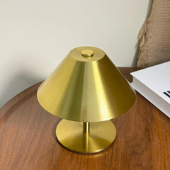 Brushed Chrome Cone Shade Table Lamp, Slim Chrome Stem, Round Disc Base, Adjustable Colour, Bedside & Home Office Desk