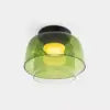 Tiered Olive Glass Semi Flush Ceiling Light, Double Dome Layer, Black Ceiling Canopy, D32 x H24cm, Hallway & Living Room