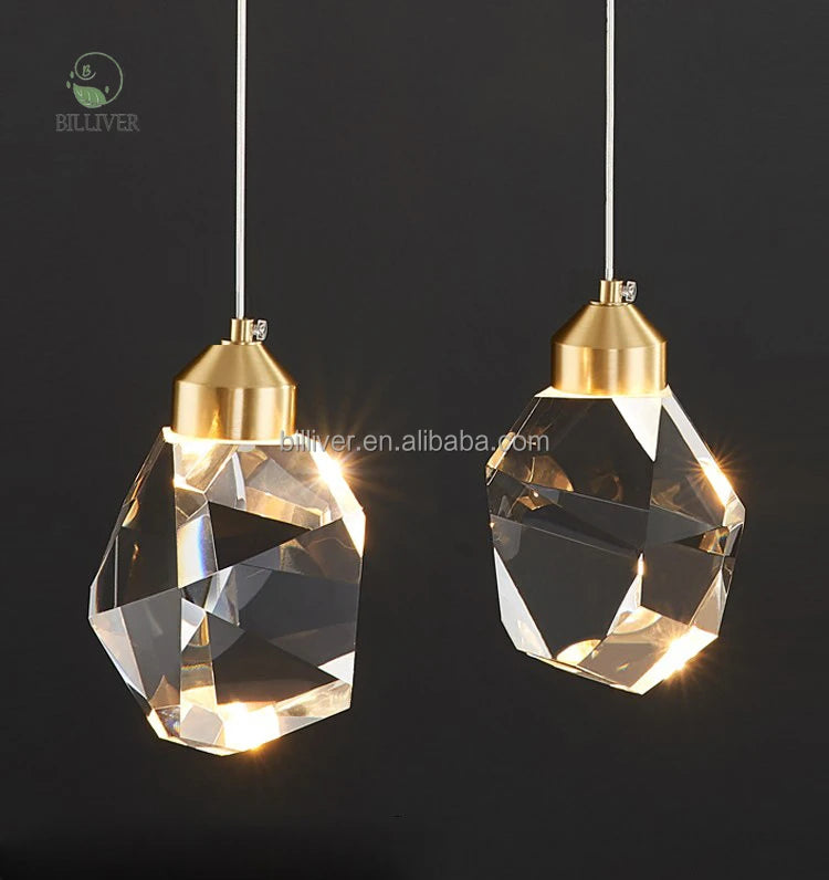 Faceted Crystal Cluster Pendant Light, 5 Heads on a Brass Canopy, 150 x 30cm, Fine Cable Suspension, Living Room & Stairwell