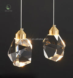 Faceted Crystal Cluster Pendant Light, 5 Heads on a Brass Canopy, 150 x 30cm, Fine Cable Suspension, Living Room & Stairwell