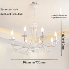 Curved Branch Iron Chandelier, 8 Light Candle Style Arms, White Finish, 73x73x108cm, Traditional Style, Dining Room & Hallway