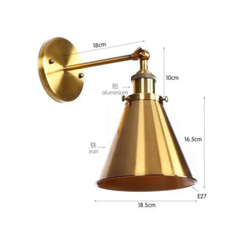 Antique Brass Cone Wall Light on a Swan Neck Arm, 20x20 Reach, Adjustable Knurled Knuckle Joint, Bedside and Reading Corner