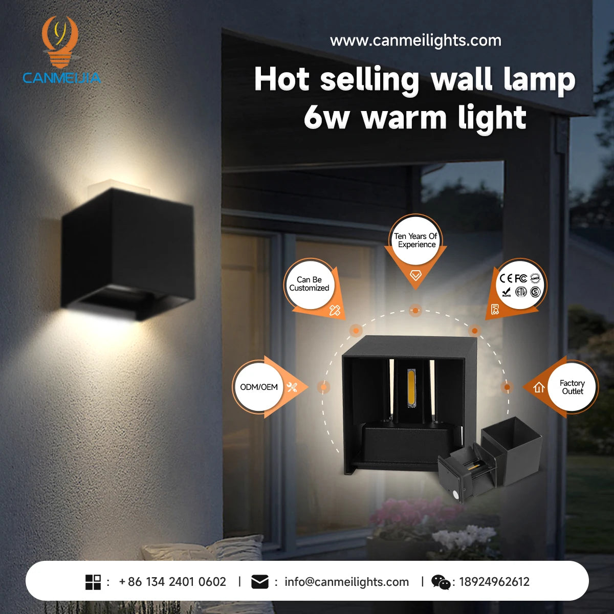 White Cube Outdoor Wall Light, Set of 2, Up and Down LED Beams, Integrated LED Wall Glow, Porch, Patio & Garden