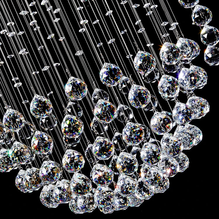 Crystal Spiral Cluster Chandelier, 9 Lamp, Faceted Crystal Beads, Long Cascading Drop, Stairwell, Hallway & Landing