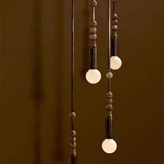 Marbled Stone Bead Wall Light, Antique Brass Rod, Bare Globe Bulb Style, Bedside & Living Room Wall Accent Piece