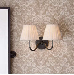 Antique Brass Wall Light, Curved Arm, Pleated Cream Fabric Shade, Also in Twin Arm, Bedroom, Bedside & Hallway