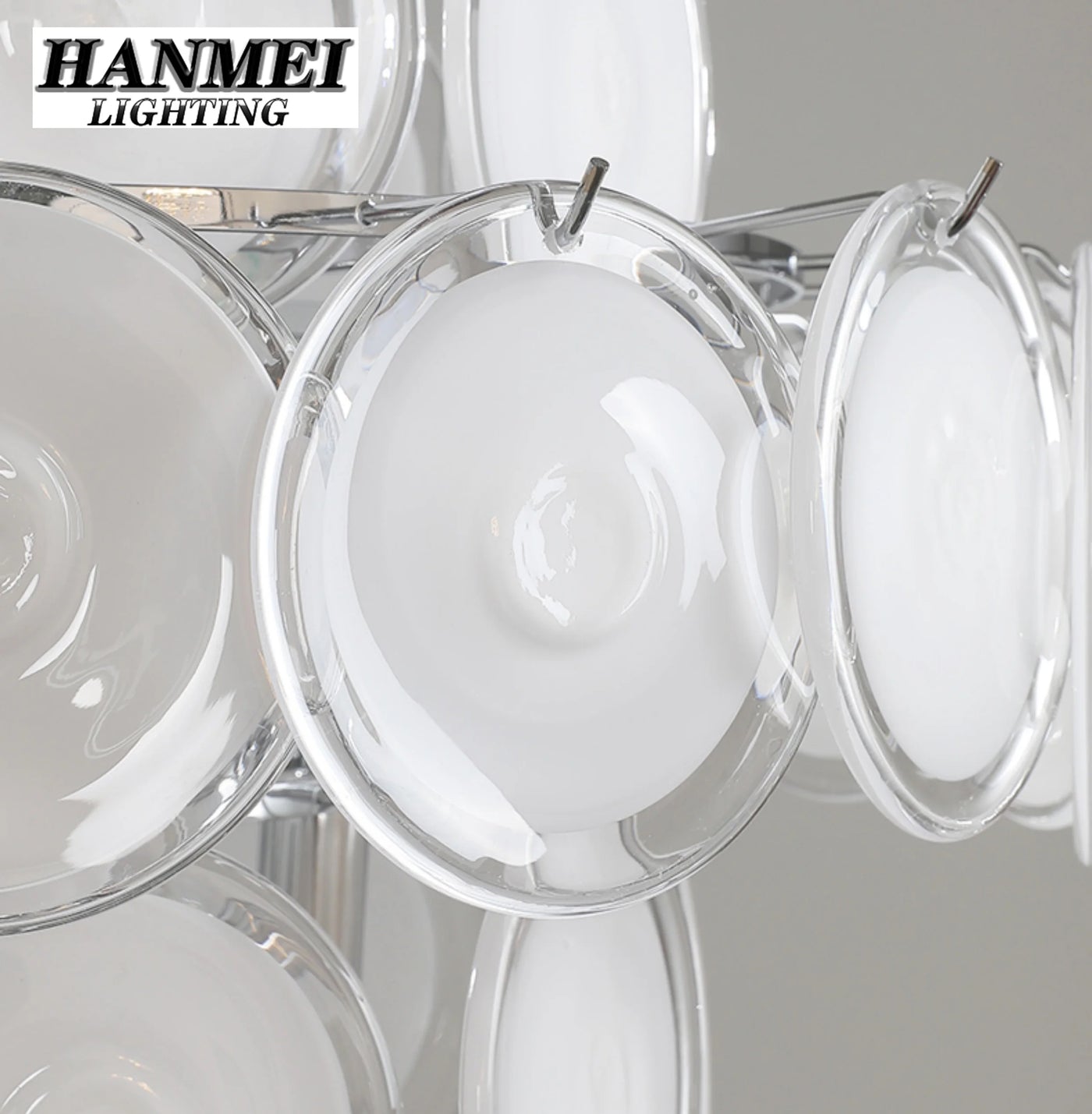 Textured Clear Glass Disc Chandelier, Polished Chrome Frame, Chain Suspension, D60 x H38cm, Dining Room & Living Room