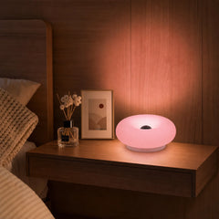 White Opal Glass Ring Touch Table Lamp, Donut Silhouette, Colour Changing Ambient Glow, Remote Control, Plug-In, Bedside & Living Room