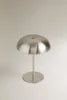 Compact Brushed Nickel Dome Table Lamp, Adjustable Warm Glow, Rechargeable USB Base, Bedside, Living Room & Home Office