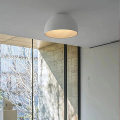 Matt Black Plaster Dome Flush Ceiling Light, Wood-Lined Interior, Angled Mount, Remote Included, 50cm, Bedroom & Living Room