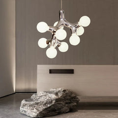 Chrome Branching Drop Chandelier, 7 Head, 500 Millimetre Drop, Opal Glass Ball Shades, Dining Table & Hallway