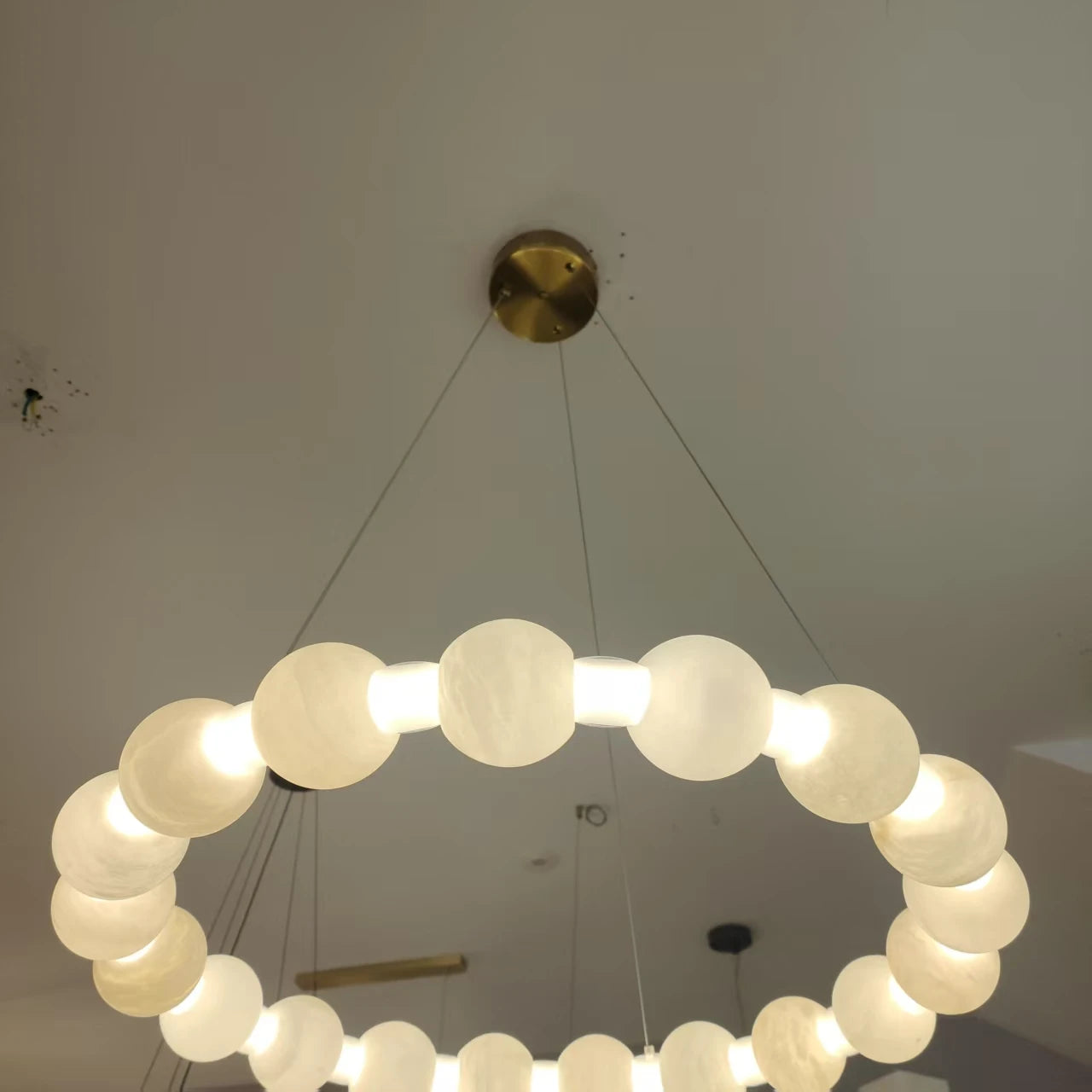 Textured Alabaster Bead Loop Chandelier, 800x600 Loop, Continuous Glowing Strand, Integrated LED, Living Room & Stairwell