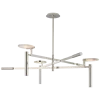 Sculptural Chrome Branch Chandelier, Crossed Metal Rods with Flat Alabaster Discs, Dining Room and Living Room