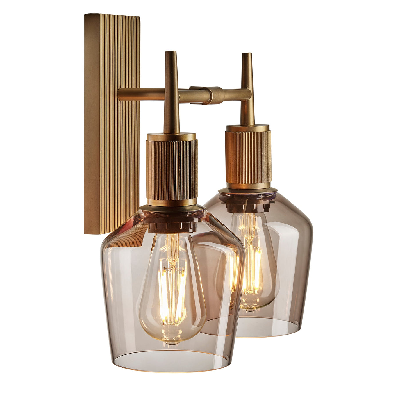 Henley Smoked Glass Schoolhouse Double Wall Light - 5.5 Inch - Mocha