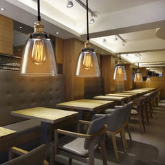 Clear Amber Glass Globe Pendant Light, Antique Brass Holder, Exposed Lamp, Kitchen Island, Dining Table & Hallway