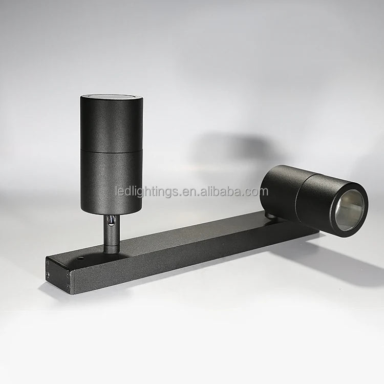 Twin Head Outdoor Spotlight, Adjustable White Cylinder Spots on a Wall Mounted Metal Bar, Porch, Garden and Patio