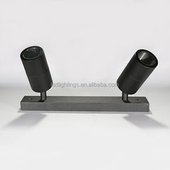 Twin Head Outdoor Spotlight, Adjustable White Cylinder Spots on a Wall Mounted Metal Bar, Porch, Garden and Patio