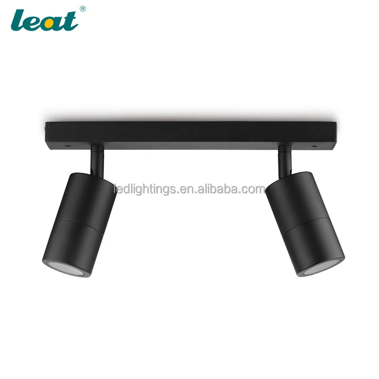 Twin Head Outdoor Spotlight, Adjustable White Cylinder Spots on a Wall Mounted Metal Bar, Porch, Garden and Patio