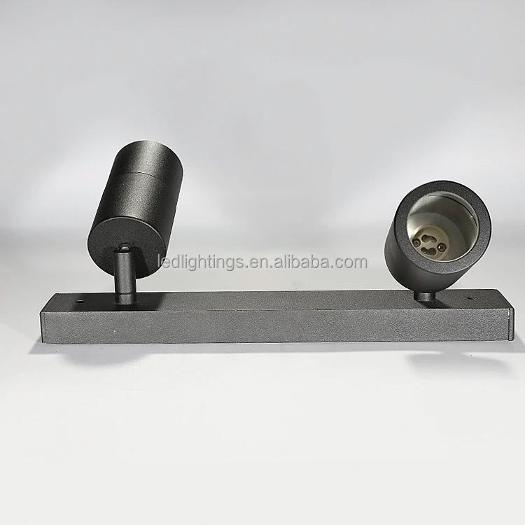 Twin Head Outdoor Spotlight, Adjustable White Cylinder Spots on a Wall Mounted Metal Bar, Porch, Garden and Patio