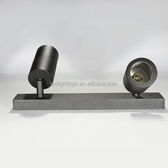 Twin Head Outdoor Spotlight, Adjustable White Cylinder Spots on a Wall Mounted Metal Bar, Porch, Garden and Patio