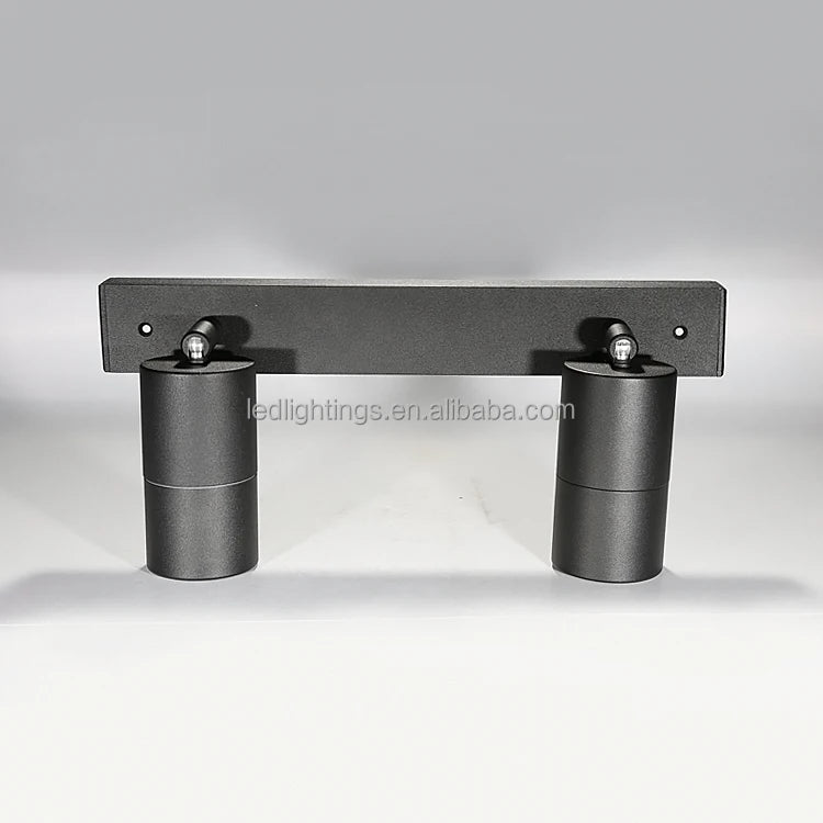 Twin Head Outdoor Spotlight, Adjustable White Cylinder Spots on a Wall Mounted Metal Bar, Porch, Garden and Patio