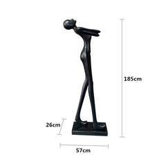 Matt Black Resin Figure Floor Lamp, 185cm Bowed Standing Form, Integrated Sphere Light, Living Room & Hallway Corner