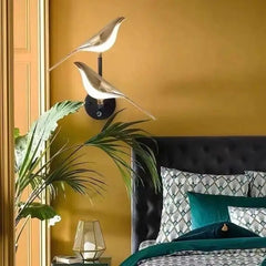 Polished Gold Bird Wall Light, 2 Light Sculptural Fitting, Black Backplate, Bedside Wall & Hallway Accent Piece