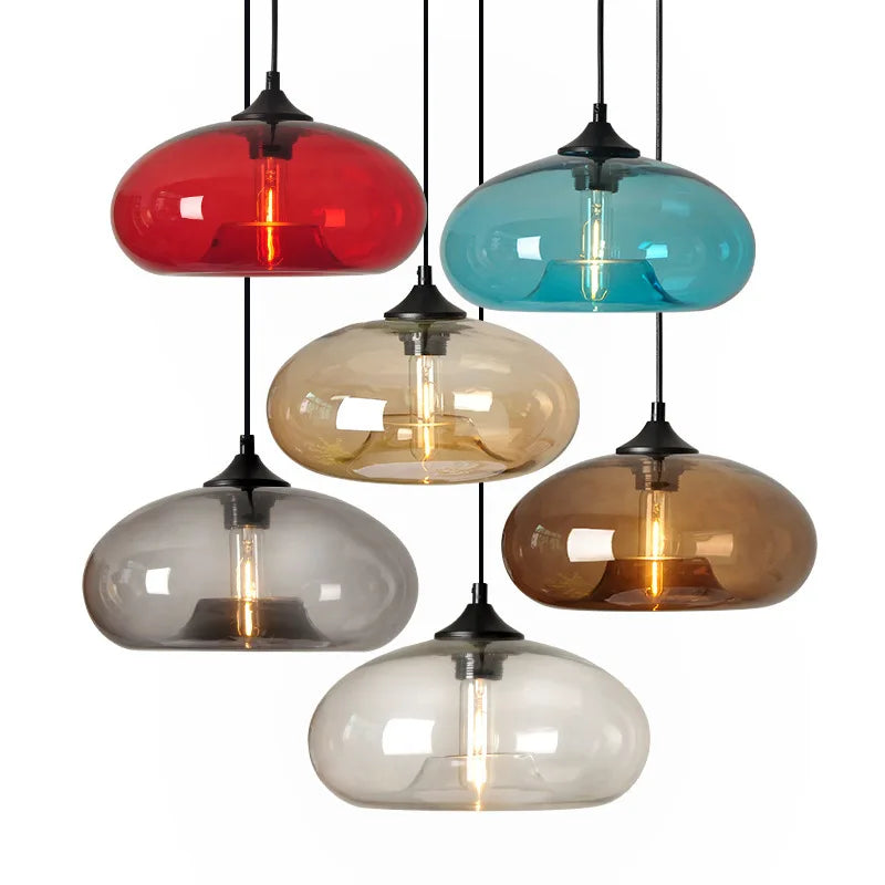 Amber Glass Disc Pendant Light, Exposed Filament Bulb, Single Drop, Bulb Not Included, Dining Table, Kitchen Island & Living Room