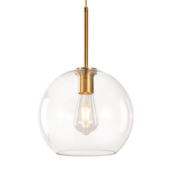 Clear Glass Globe Pendant Light, Brass Rod Suspension, Contemporary Style, Kitchen Island, Dining Table & Living Room