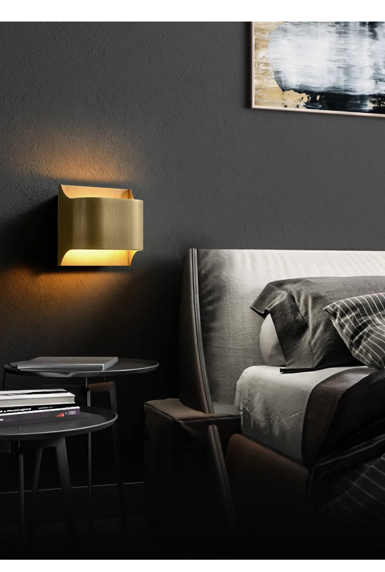 Brushed Gold Column Wall Light, Open Top and Base, Up and Down Glow, Integrated LED, Hallway, Living Room & Bedroom