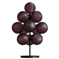 Ribbed Glass Cluster Table Lamp, Grape Cluster Silhouette, Wine Red Finish, Black Metal Stem and Round Base, Living Room