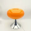 Glossy Orange Glass Dome Table Lamp on a Chrome Trumpet Base, Rounded Mushroom Silhouette, Bedside & Living Room