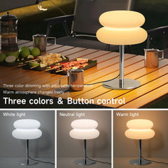 Sculptural White Pebble Table Lamp, Stacked Rounded Glass Forms on a Polished Chrome Base, Living Room and Bedside