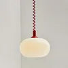White Opal Glass Ellipse Pendant Light, Red Cord Cap, Twisted Flex, Kitchen Island, Dining Table & Stairwell