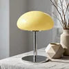 Glossy Yellow Glass Dome Table Lamp, Polished Chrome Column Base, Rounded Mushroom Shade, Living Room & Bedside