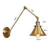 Antique Brass Cone Wall Light on a Swan Neck Arm, 30x15 Reach, Adjustable Knurled Knuckle Joint, Bedside and Reading Corner